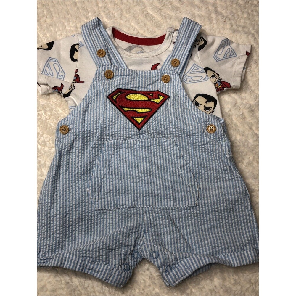 DC Comics Superman Infant Boys 0-3 Months T-Shirt & Shorts Overalls Outfit